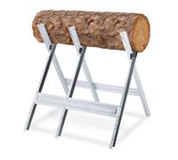 Relaxdays Chevalet de sciage, couper le bois, pliable, support tronçonneuse, acier, HxLxP: 81 x 75,5 x 81 cm, argenté