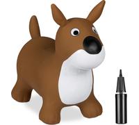 Relaxdays Animal Sauteur en Forme de Chien, jusqu'à 50 kg, sans BPA, dès 3 Ans, Pompe à air, Marron et Blanc