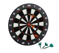 Relaxdays Cible de fléchettes 42 cm avec 6 flèches de sécurité pour Enfants, Support de sécurité, Noir/Blanc