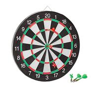 Relaxdays Cible de Fléchettes X2 43 cm Compétition Jeu de fléchettes avec 6 fléchettes, noir-blanc
