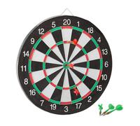 Relaxdays Cible de fléchettes X2 43 cm Compétition avec 6 fléchettes noir-blanc