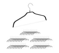 Relaxdays 10026610_1005 antidérapant en set 50, Revêtement caoutchouc, Cintres métal chemises, 42 cm, noir, PVC, 21 x 42 x 1cm