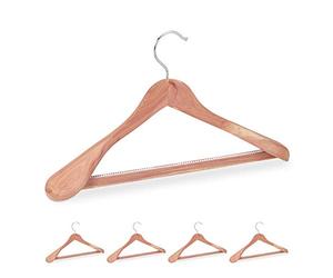 Relaxdays Cintre Costume Bois de cèdre, Lot de 20, Cintre Traverse Pantalon, Anti-Mites, épaule Large, 45 cm, Nature