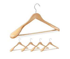 Relaxdays Cintre Costume épaule Large, Lot de 30, Bois, Chemises, Crochet Rotatif 360°, Traverse Pantalon, Nature