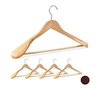 Relaxdays Cintre Costume, Lot de 5, épaule Large, cintres Chemises, Crochet Rotatif 360°, Traverse-Pantalon, en Bois, Nature