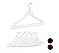 Relaxdays Cintre en bois set de 10, traverse pantalon 44,5 cm, encoche robe jupe chemise, Crochet pivotant 360°, blanc