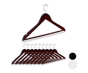 Relaxdays Cintre en bois set de 10, traverse pantalon 44,5 cm, encoche robe jupe chemise, Crochet pivotant 360°, marron