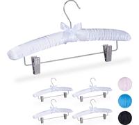 Relaxdays Cintres en Satin, Jeu de 5, rembourrés, Vintage, Pinces déplacables, Crochets pivotants, 38 cm de Large, Blanc