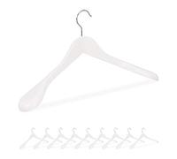 Relaxdays Cintre épaule Large, Set de 10, Cintre en Bois, Vestes, Costumes, Crochet 360°C, Blanc