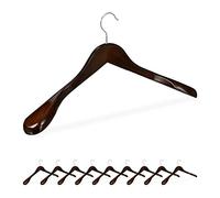 Relaxdays Cintre épaule Large, Set de 10, Cintre en Bois, Vestes, Costumes, Crochet 360°C, Marron foncé