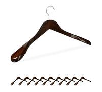 Relaxdays Cintre épaule large, Set de 10, Cintre en bois, vestes, costumes, Crochet 360°C, marron foncé