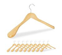 Relaxdays Cintre épaule Large, Set de 10, Cintre en Bois, Vestes, Costumes, Crochet 360°C, Nature