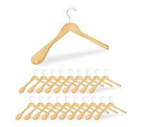 Relaxdays Cintre épaule Large, Set de 20, Cintre en Bois, Vestes, Costumes, Crochet 360°C, Nature
