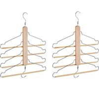 Relaxdays Cintre multiples set de 2 cintre multifonctions avec 4 cintres chemises crochet métal bois de lotus, nature