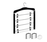 Relaxdays Cintre multiple en bois pour robes pantalons, Lot de 3 cintres, Gain de place Clips Crochet 360°, noir