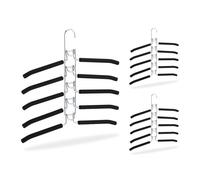 Relaxdays Cintre Multiple, Lot de 3, Porte-Pantalons 5 en 1, Gain de Place, antidérapant, Armoire, argenté/Noir