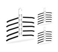 Relaxdays Cintre Multiple, Lot de 3, Porte-Pantalons 5 en 1, Gain de Place, antidérapant, Armoire, argenté/Noir