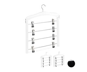 Relaxdays Cintre Multiple, Lot de 6, en Bois, pour Robes, Pantalons, cintres Multifonctions, Gain de Place, Crochet 360°, Blanc