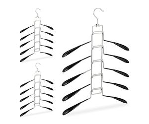 Relaxdays Cintre Multiples, Set 3, Cintre Multifonction, Gain Place, Robe Chemise, 5 Support Amovible antidérapant, Noir