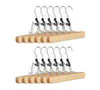 Relaxdays Cintre pince pantalons crochet pivotant 360° bois lot de 12 pince jupe feutre HxlxP: 17 x 25 x 2,3 cm, nature