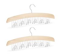 Relaxdays 10024145_303 Cintre Porte 12 Ceintures, Bois de Lotus, métal, Nature/Argent, 17,3 x 43 x 5,2 cm