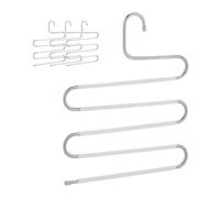 Relaxdays Cintre pour Pantalon, Lot de 4, Forme Un S, 5 Barres, antidérapant, Peu encombrant, argenté et Blanc