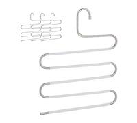 Relaxdays Cintre pour Pantalon, Lot de 4, Forme Un S, 5 Barres, antidérapant, Peu encombrant, argenté et Blanc