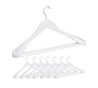 Relaxdays Cintre pour vêtements, Lot de 8, épaule Large, Barre à Pantalon, pour Veste, Chemise, Bois, Blanc
