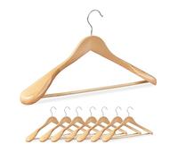 Relaxdays Cintre pour vêtements, Lot de 8, épaule Large, Barre à Pantalon, pour Veste, Chemise, Bois, Nature
