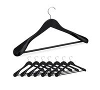 Relaxdays Cintre pour vêtements, Lot de 8, épaule Large, Barre à Pantalon, pour Veste, Chemise, Bois, Noir