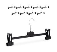 Relaxdays Cintres à Pantalon, Lot de 20, Plastique, Pinces pour Jupes, antidérapant, 14 x 36 x 3 cm, Noir