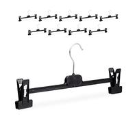 Relaxdays Cintres à Pantalon, Lot de 50, Plastique, Pinces pour Jupes, antidérapant, 14 x 36 x 3 cm, Noir