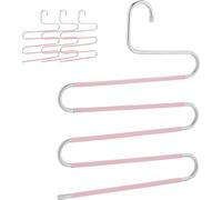Relaxdays Cintre pour Pantalon, Lot de 4, Forme Un S, 5 Barres, antidérapant, Peu encombrant, argenté et Rose