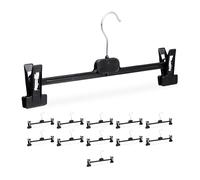 Relaxdays Cintres à vêtements, Lot de 12, 2 Pinces, pour Pantalons & Jupes, HxLxP : 15x35,5x2,5 cm, PP & Fer, Noir