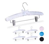 Relaxdays Cintres en Satin, Jeu de 5, rembourrés, Vintage, Pinces déplacables, Crochets pivotants, 38 cm de Large, Blanc