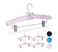 Relaxdays Cintres en Satin, Lot de 10, rembourrés, Vintage, Pinces déplaçables, Crochets pivotants, 38 cm de Large, Rose