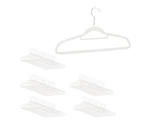 Relaxdays Cintres en set, Cintre pantalon, Chemise jupe, Porte-cravate, Cintre velours, Crochet rotatif, set 50, blanc