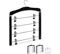 Relaxdays 10026462_46 Multiple en Bois pour Robes Pantalons, Lot de 3 cintres, Gain de Place Clips Crochet 360°, Noir, métal, Caoutchouc, 43 x 38 x 2,5cm