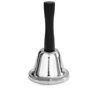 Relaxdays Cloche à main clochette de table son fort manche bois école hôtel décoration noël 12 cm argent