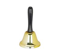 Relaxdays Cloche à Main, Clochette de Table, Son Fort, Manche Bois, école, hôtel, décoration noël, 12 cm, doré