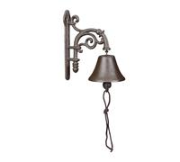 Relaxdays Cloche en Fonte, Design Antique, Sonnette Vintage pour Jardin, avec Corde, Accessoire Mural, Marron