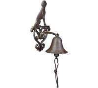 Relaxdays Cloche en Fonte, Design Antique, Motif Chien, avec Corde, Clochette pour l’extérieur, Accessoire Mural, Marron