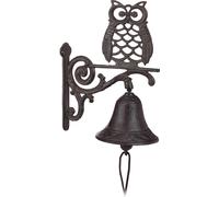 Relaxdays Cloche Fonte Chouette Sonnette Murale Antique Rustique Hibou Cordon Déco imperméable Porte Jardin Brun foncé, Marron