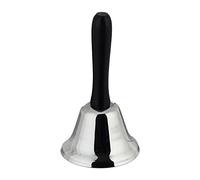 Relaxdays Cloche de table en fer, avec manche en bois, son puissant, argent, école, réception, décoration de Noël, 12 cm