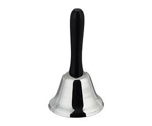 Relaxdays Cloche de table en fer, avec manche en bois, son puissant, argent, école, réception, décoration de Noël, 12 cm