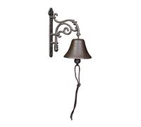 Relaxdays Cloche en Fonte, Design Antique, Sonnette Vintage pour Jardin, avec Corde, extérieur, Accessoire Mural, Marron
