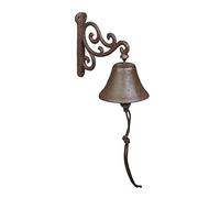 Relaxdays Cloche en Fonte, Design Antique, Sonnette Vintage pour Jardin, Corde, pour extérieur, Accessoire Mural, Marron