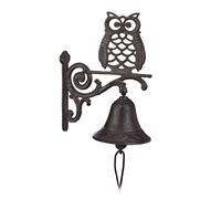 Relaxdays Cloche Fonte Chouette Sonnette Murale Antique Rustique Hibou Cordon Déco imperméable Porte Jardin Brun foncé, Marron