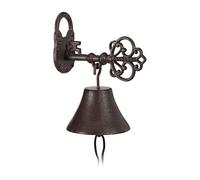 Relaxdays Cloche Porte Sonnette Fonte, Clé et Cadenas, Charme nostalgique, pour Maison et Jardin, Rustique, Brun Rouille, Marron