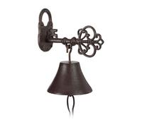 Relaxdays Cloche Porte Sonnette Fonte, Clé et Cadenas, Charme nostalgique, pour Maison et Jardin, Rustique, Brun Rouille, Marron